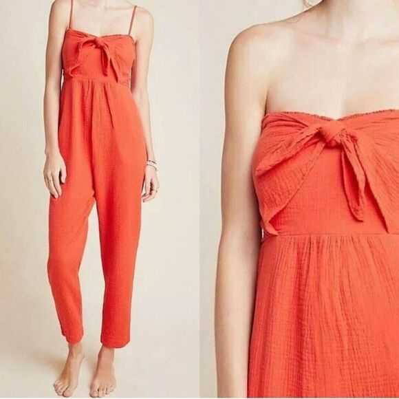 NWT Anthropologie Isabel jumpsuit Size S   Saturday Sunday 100% Cotton Red/rouge - Picture 1 of 10